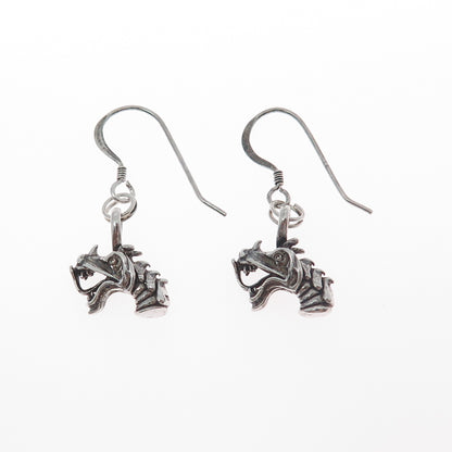 925 Sterling Silver Vintage Dragon Oxidized Dangle Earrings