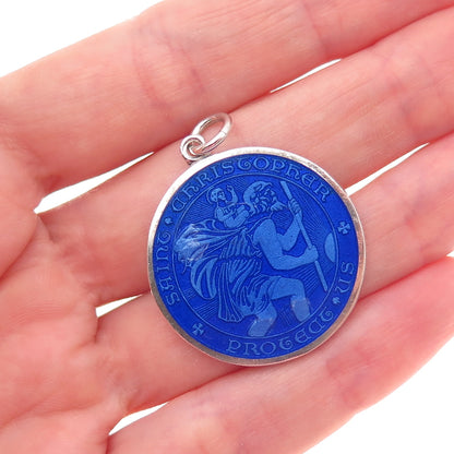Charles Thomae Sterling Silver Antique Art Deco Enamel St. Christopher Pendant