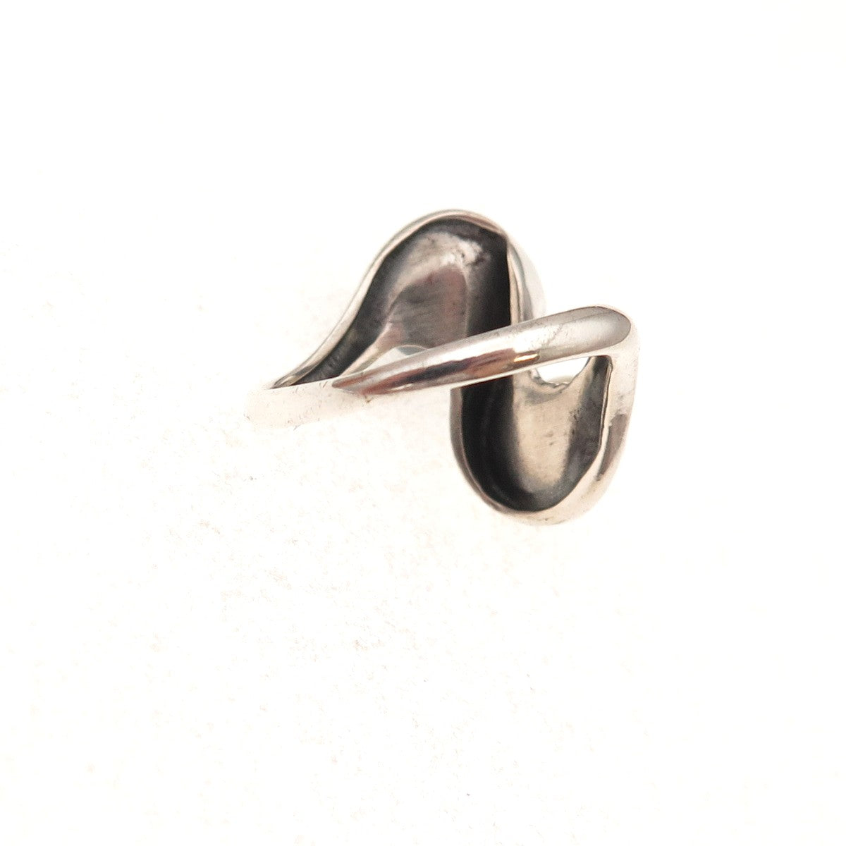 925 Sterling Silver Vintage Real Pearl & Hematite Modernist Ring Size 4.75