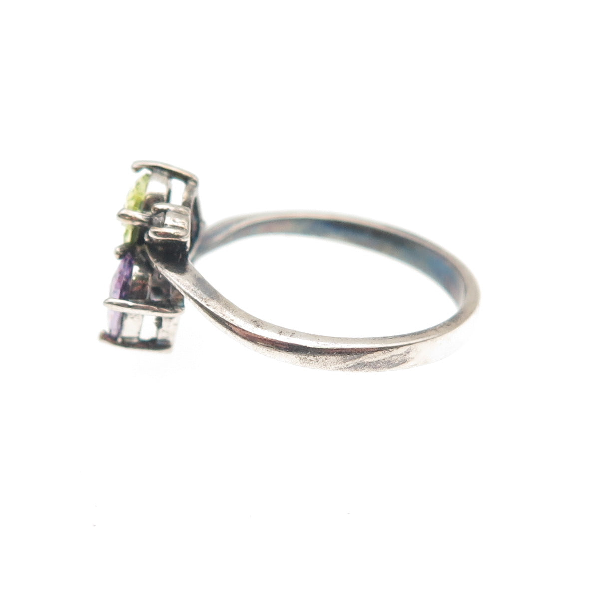 925 Sterling Silver Vintage Green & Purple Oval-Cut C Z Oxidized Ring Size 8