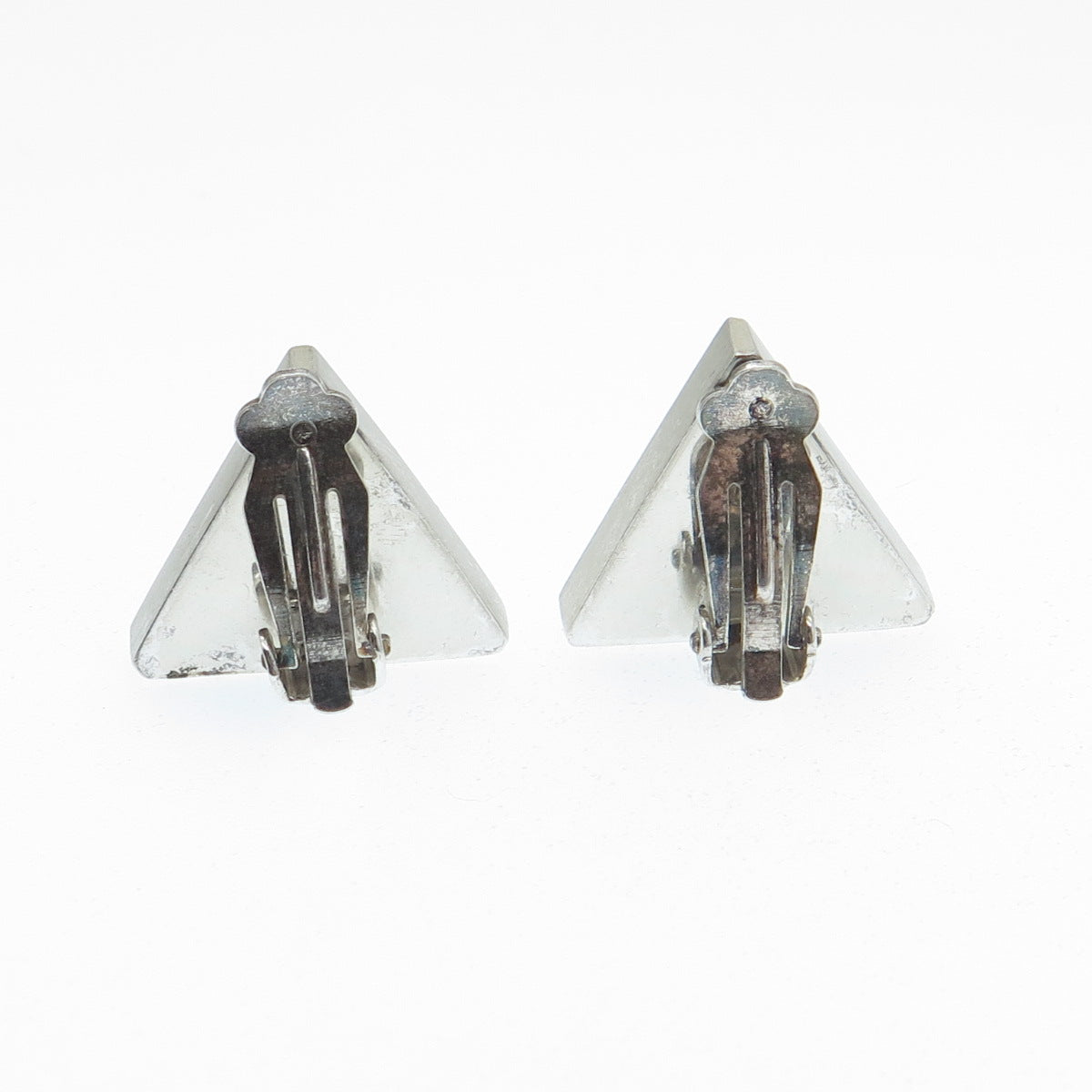 925 Sterling Silver Vintage Poland Modernist Triangle Clip On Earrings