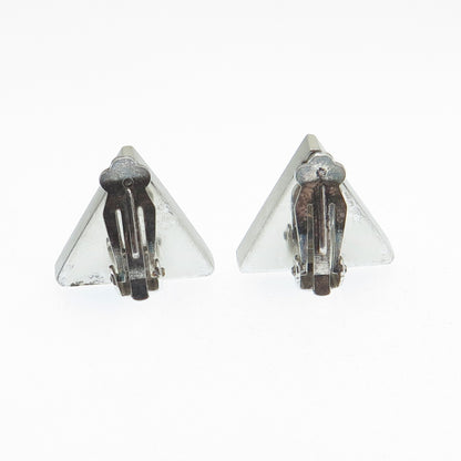 925 Sterling Silver Vintage Poland Modernist Triangle Clip On Earrings