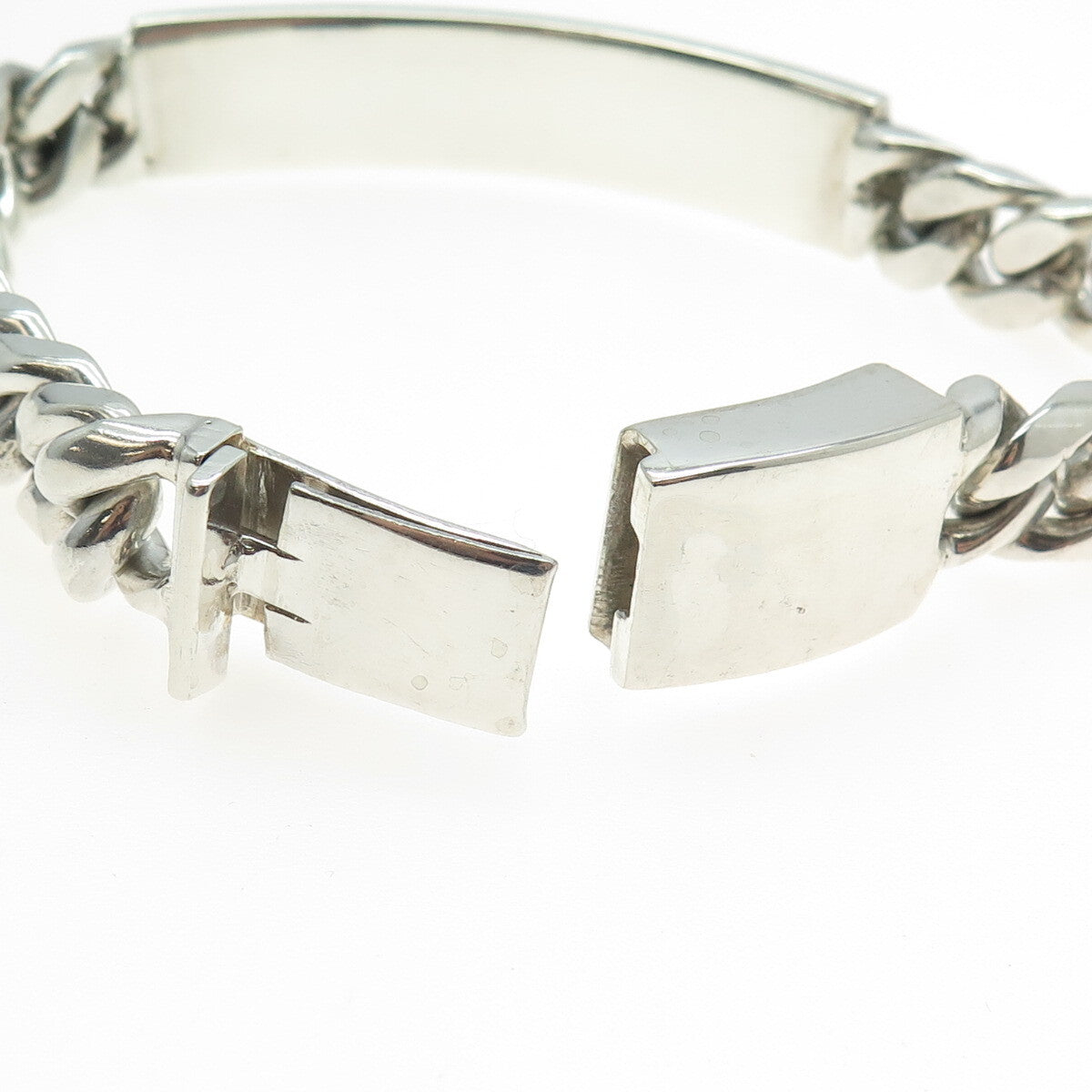 925 Sterling Silver Vintage Mexico Solid 82.2g Cuban Link ID Bracelet 8.5"