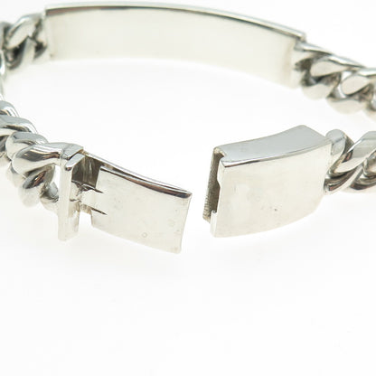 925 Sterling Silver Vintage Mexico Solid 82.2g Cuban Link ID Bracelet 8.5"