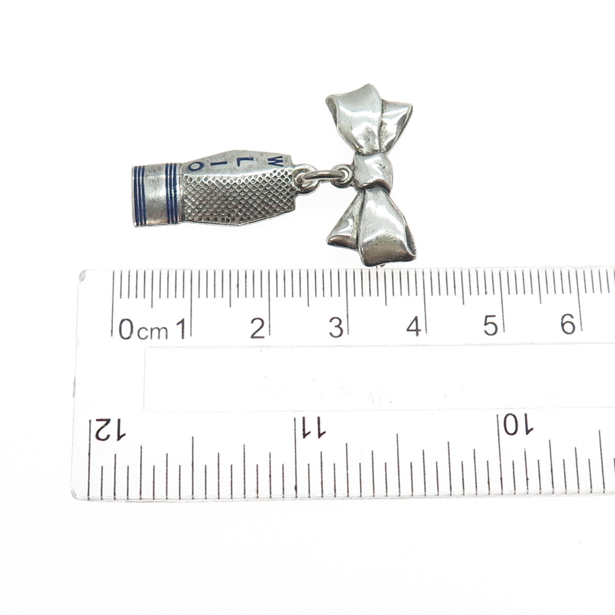 925 Sterling Silver Vintage Enamel WLIO Television Station Bow Oxidized Brooch