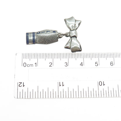 925 Sterling Silver Vintage Enamel WLIO Television Station Bow Oxidized Brooch