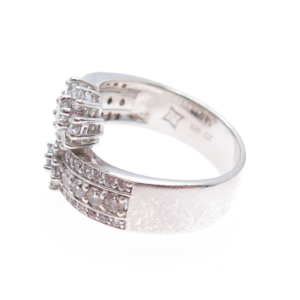 925 Sterling Silver Round-Cut C Z Flower Bypass Ring Size 10.25