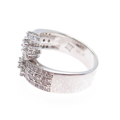 925 Sterling Silver Round-Cut C Z Flower Bypass Ring Size 10.25