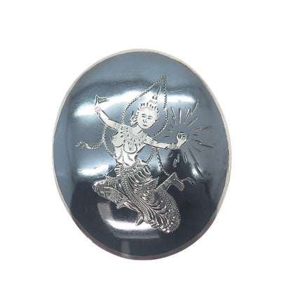 925 Sterling Silver Antique Siam Niello Hindu Goddess Pin Brooch