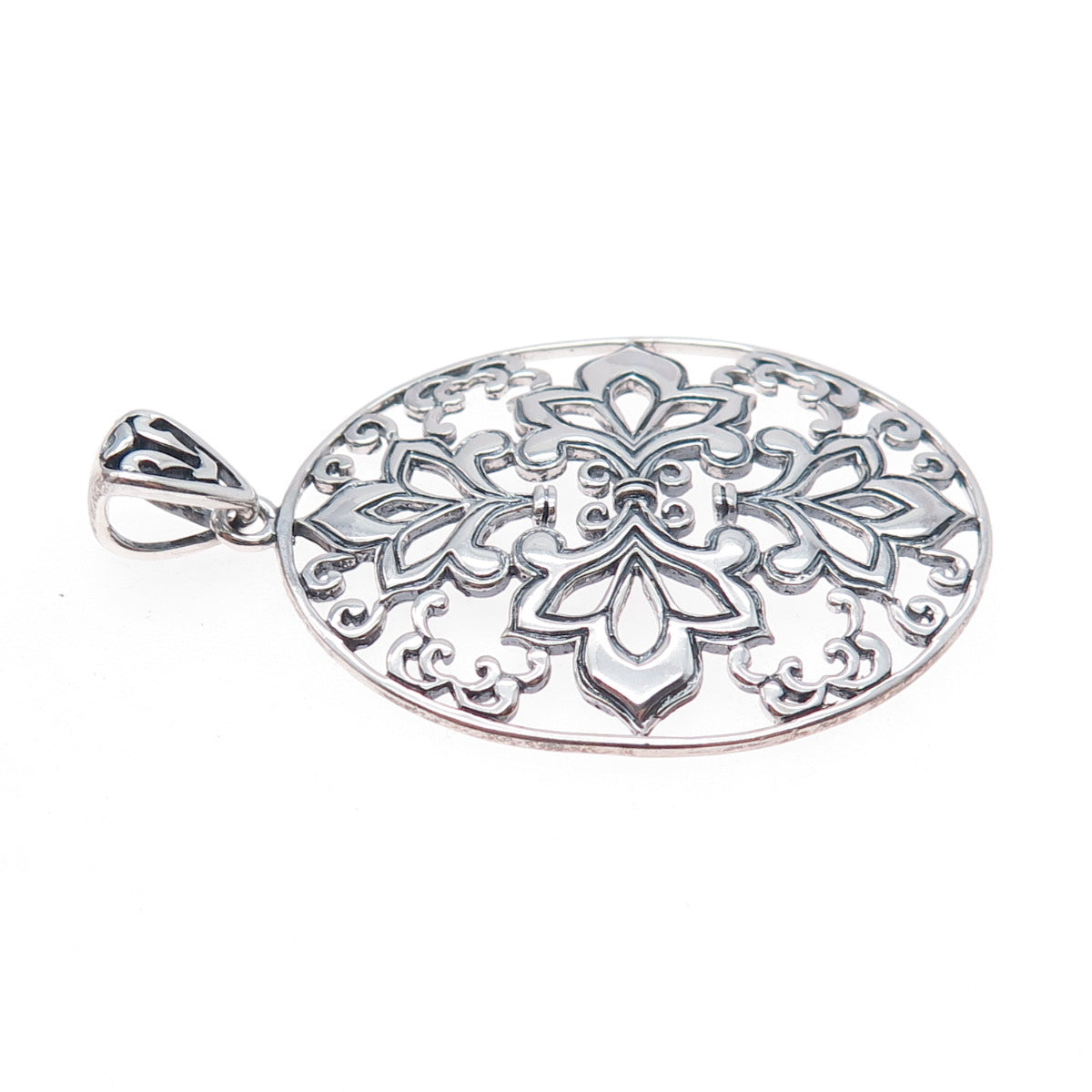925 Sterling Silver Vintage Floral Oxidized Pendant