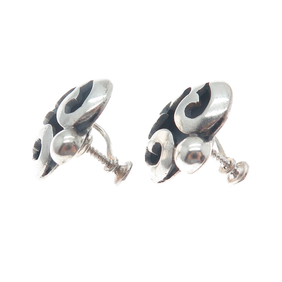 VICTORIA BRILLANTI Sterling Silver Vintage Mexico Heart Screw Back Earrings #53