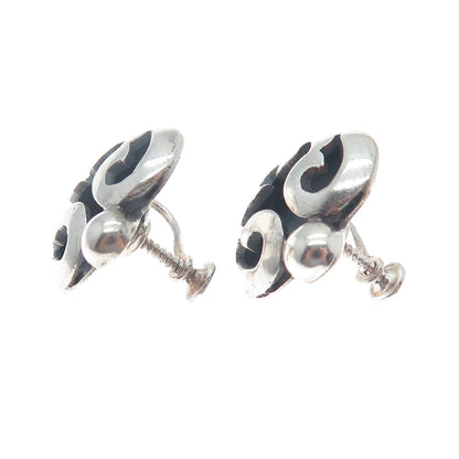VICTORIA BRILLANTI Sterling Silver Vintage Mexico Heart Screw Back Earrings #53