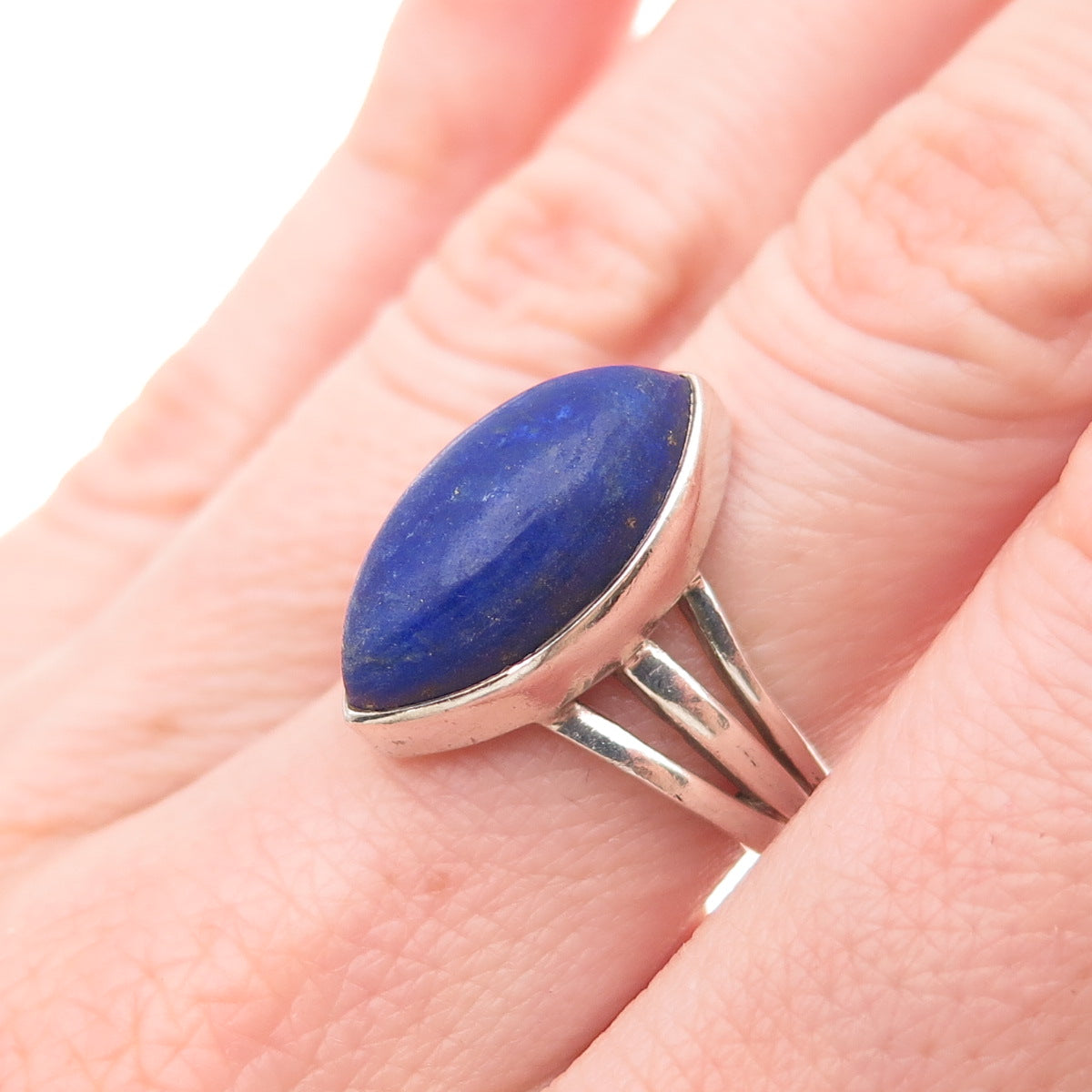 925 Sterling Silver Vintage Real Lapis Modernist Ring Size 6.5