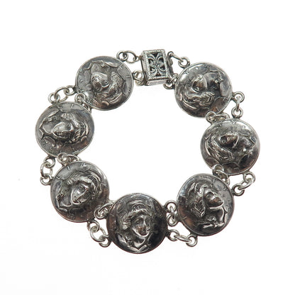 925 & 900 Silver Antique 1916-1945 One Mercury Dime Repousse Coin Bracelet 7.25"