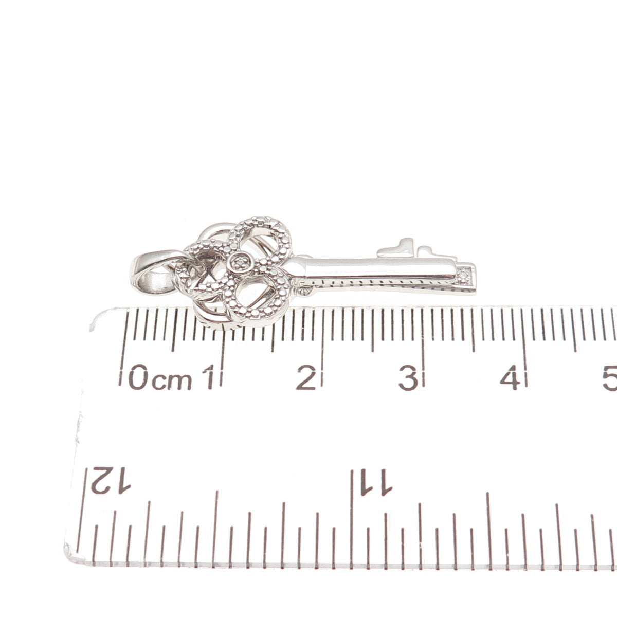 925 Sterling Silver Real Round-Cut Diamond Heart & Club Key Charm Pendant