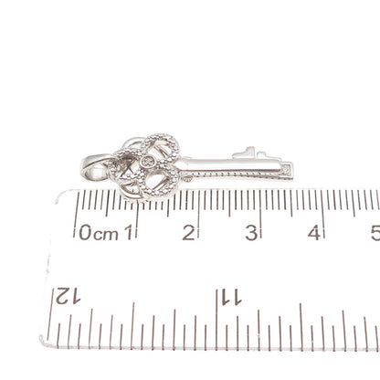925 Sterling Silver Real Round-Cut Diamond Heart & Club Key Charm Pendant