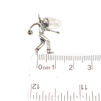 925 Sterling Silver Vintage South Bend Indiana Bowler 3D Mini Charm Pendant
