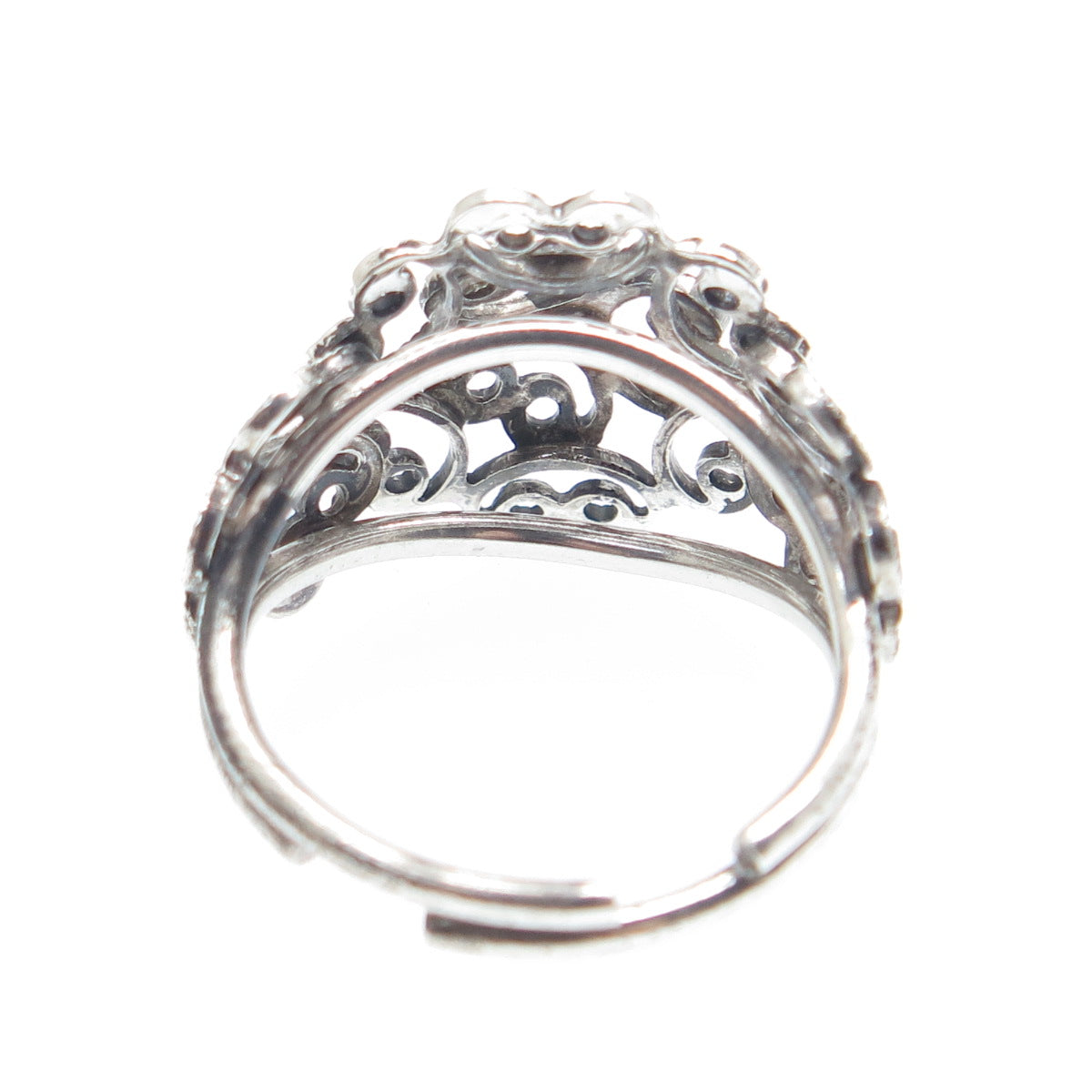 BEAU 925 Sterling Silver Vintage Filigree Flower Adjustable Ring Size 6.75