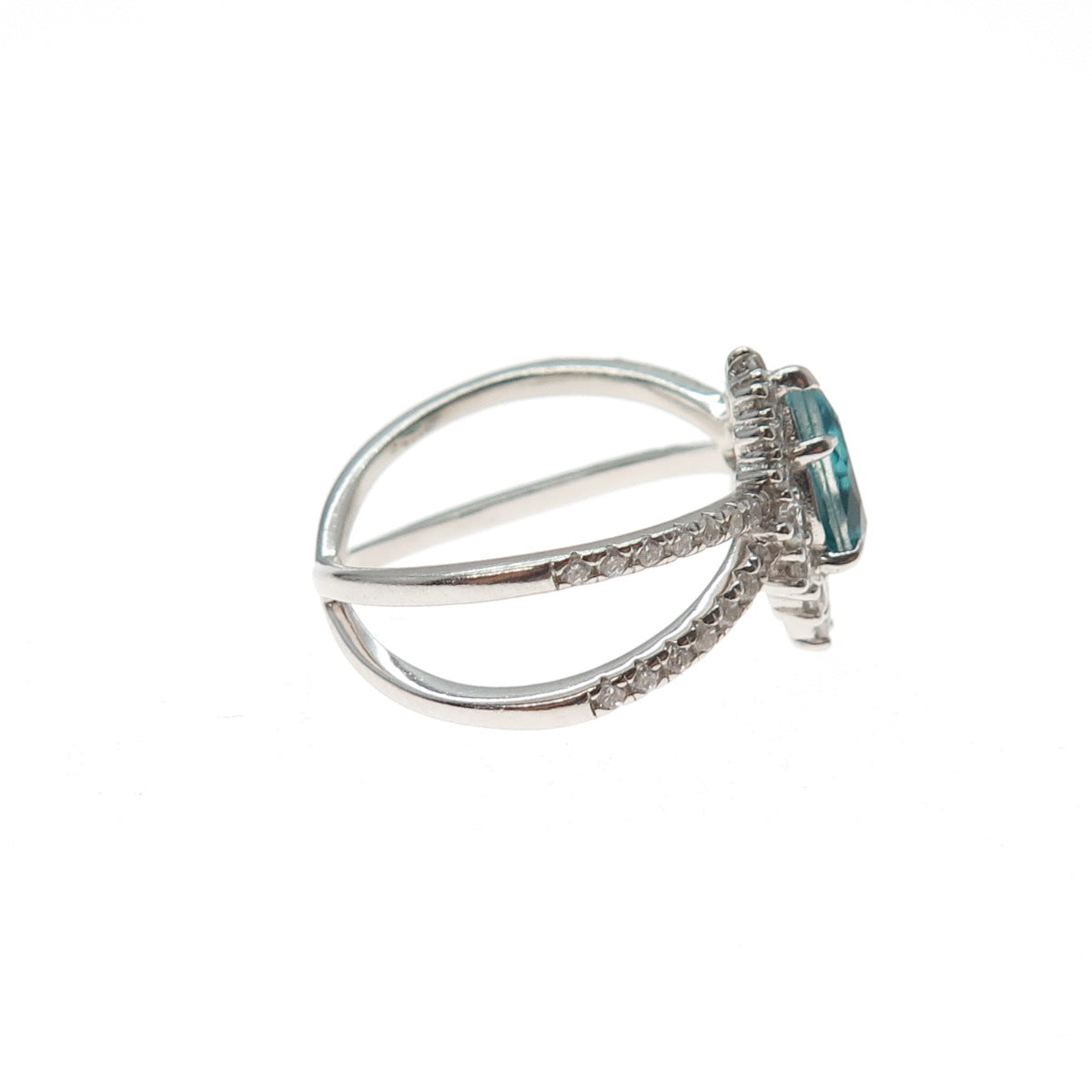 925 Sterling Silver Blue & White C Z Crisscross Ring Size 7.25