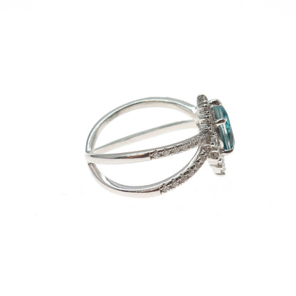 925 Sterling Silver Blue & White C Z Crisscross Ring Size 7.25