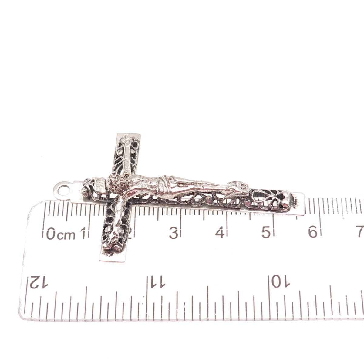 925 Sterling Silver Antique Art Deco Crucifix Cross Filigree Charm Pendant