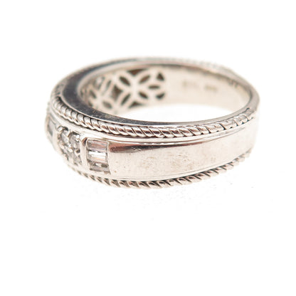 925 Sterling Silver Vintage Round & Emerald-Cut C Z Ring Size 7.25