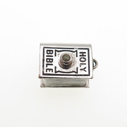 WELLS 925 Sterling Silver Antique Art Deco Stanhope Holy Bible Mini 3D Pendant
