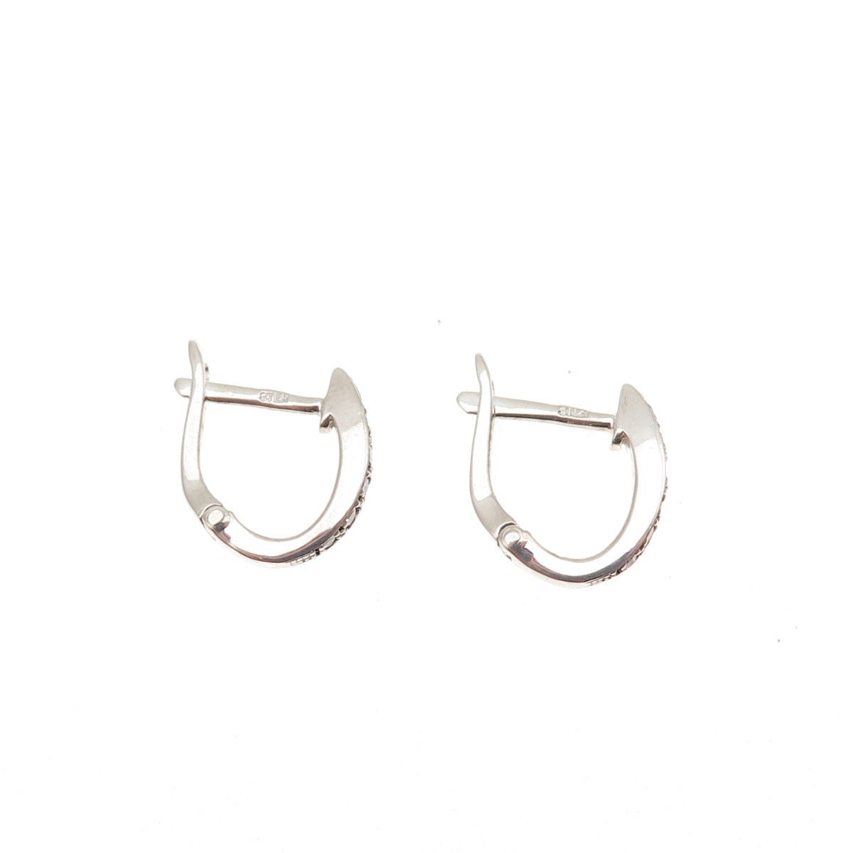 925 Sterling Silver Real Round-Cut Diamond Hoop Earrings