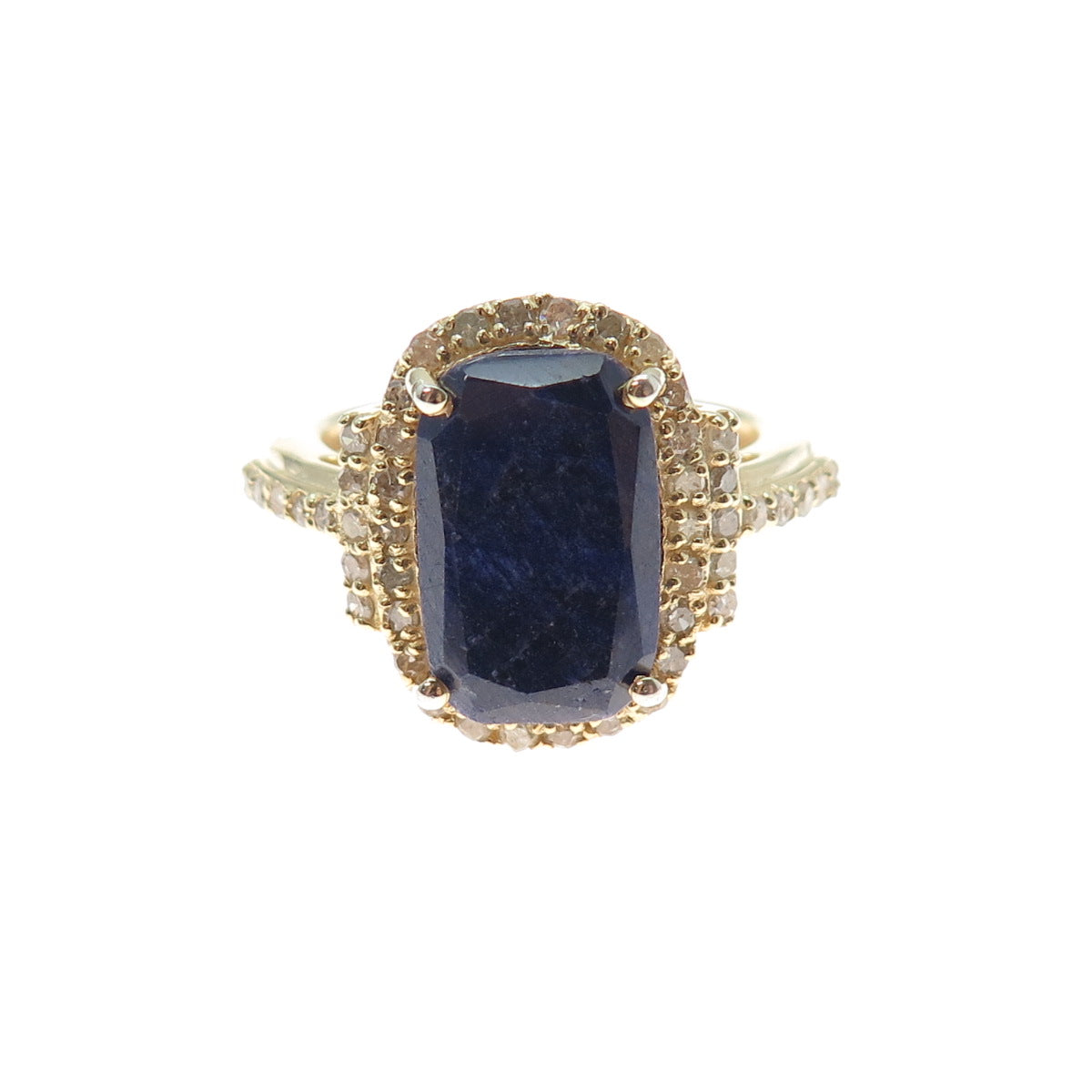 DSMK 925 Sterling Silver Gold Plated Real Diamond & Sapphire Ring Size 7.75