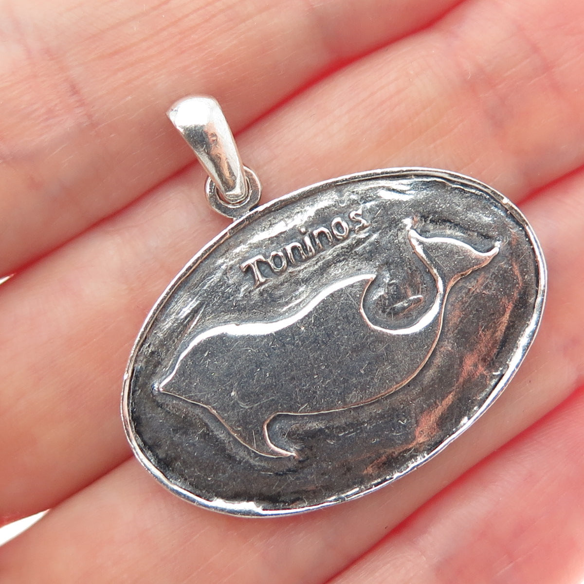925 Sterling Silver Vintage Toninos Dolphin Oxidized Charm Pendant