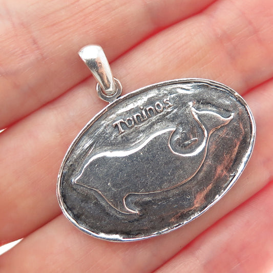 925 Sterling Silver Vintage Toninos Dolphin Oxidized Charm Pendant