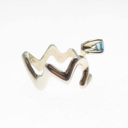 925 Sterling Silver Vintage DLD Real London Blue Topaz Adjustable Ring Size 7.75
