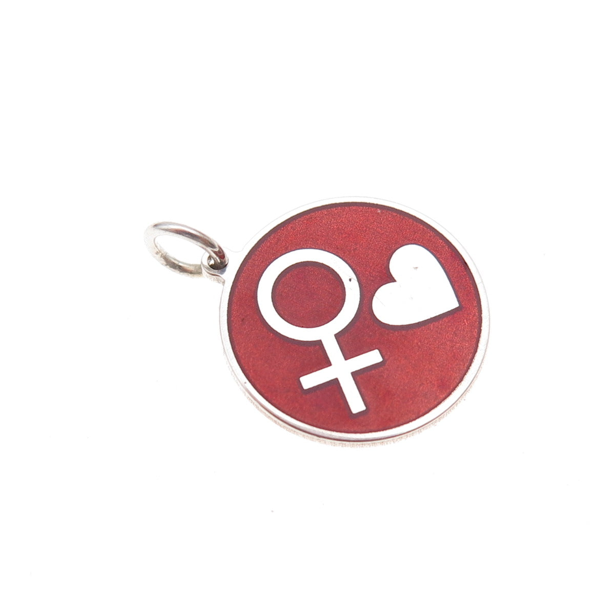 925 Sterling Silver Red Enamel Female Symbol Heart Charm Pendant