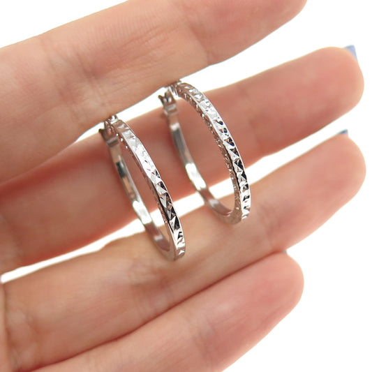 925 Sterling Silver Diamond-Cut Hoop Earrings