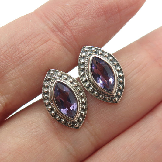 NICKY BUTLER 925 Sterling Silver Vintage Real Amethyst Gemstone Ethnic Earrings