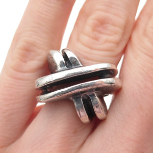 925 Sterling Silver Vintage Modernist Crisscross Oxidized Ring Size 5.25