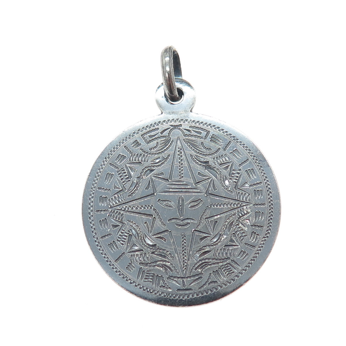 PLAFINA 925 Sterling Silver Vintage Mexico Mayan Calendar Oxidized Pendant