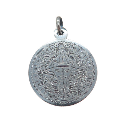PLAFINA 925 Sterling Silver Vintage Mexico Mayan Calendar Oxidized Pendant