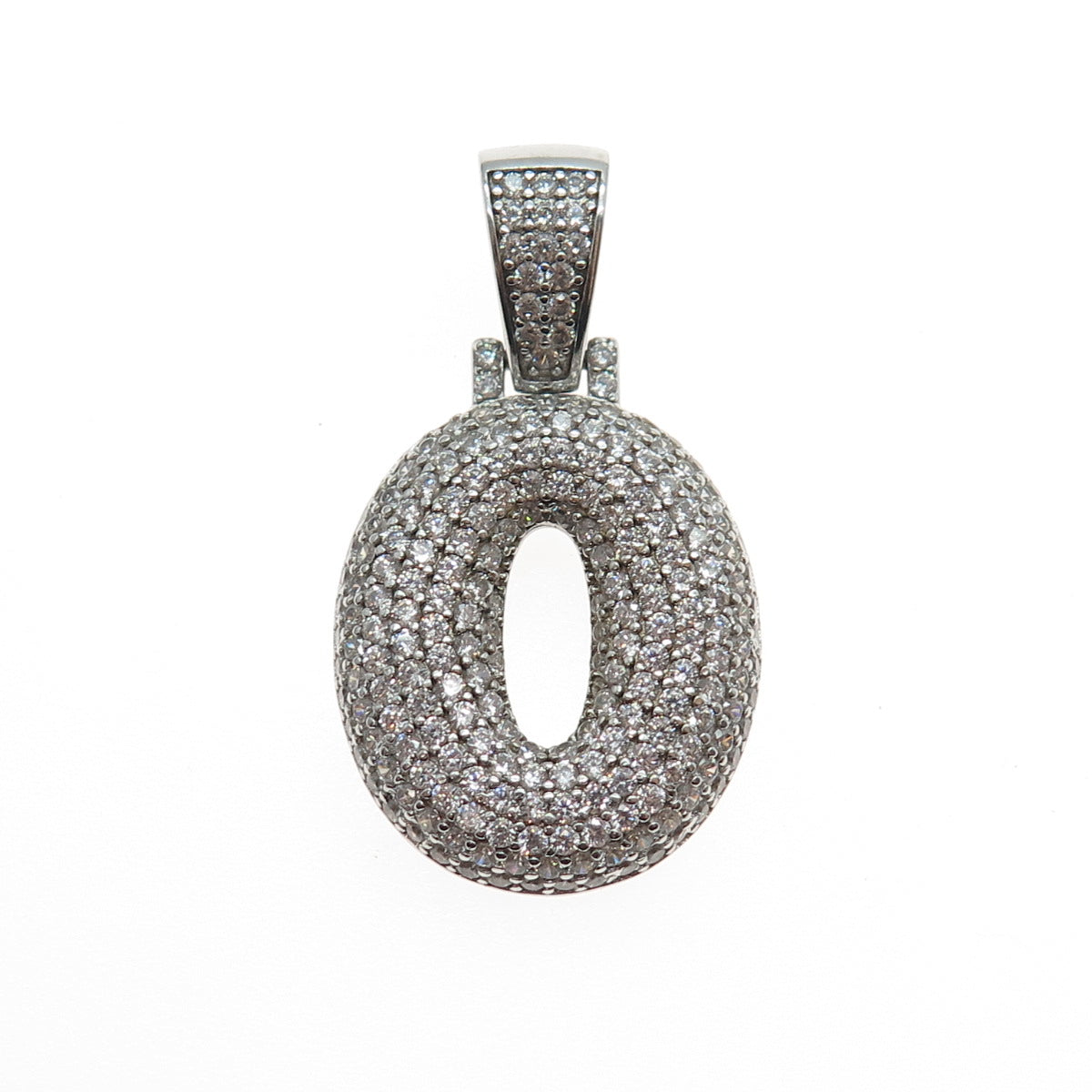 925 Sterling Silver Round-Cut C Z Letter O Initial Charm Pendant