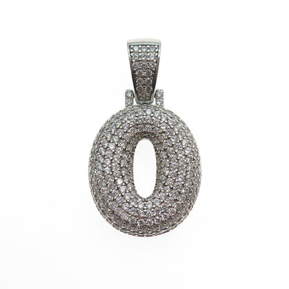 925 Sterling Silver Round-Cut C Z Letter O Initial Charm Pendant