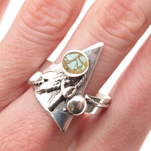Old Pawn 925 Sterling Silver Vintage Southwestern Turquoise Inlay Ring Size 8.5