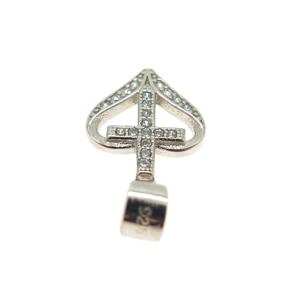 925 Sterling Silver Round-Cut Shaped C Z Cross in Heart Pendant