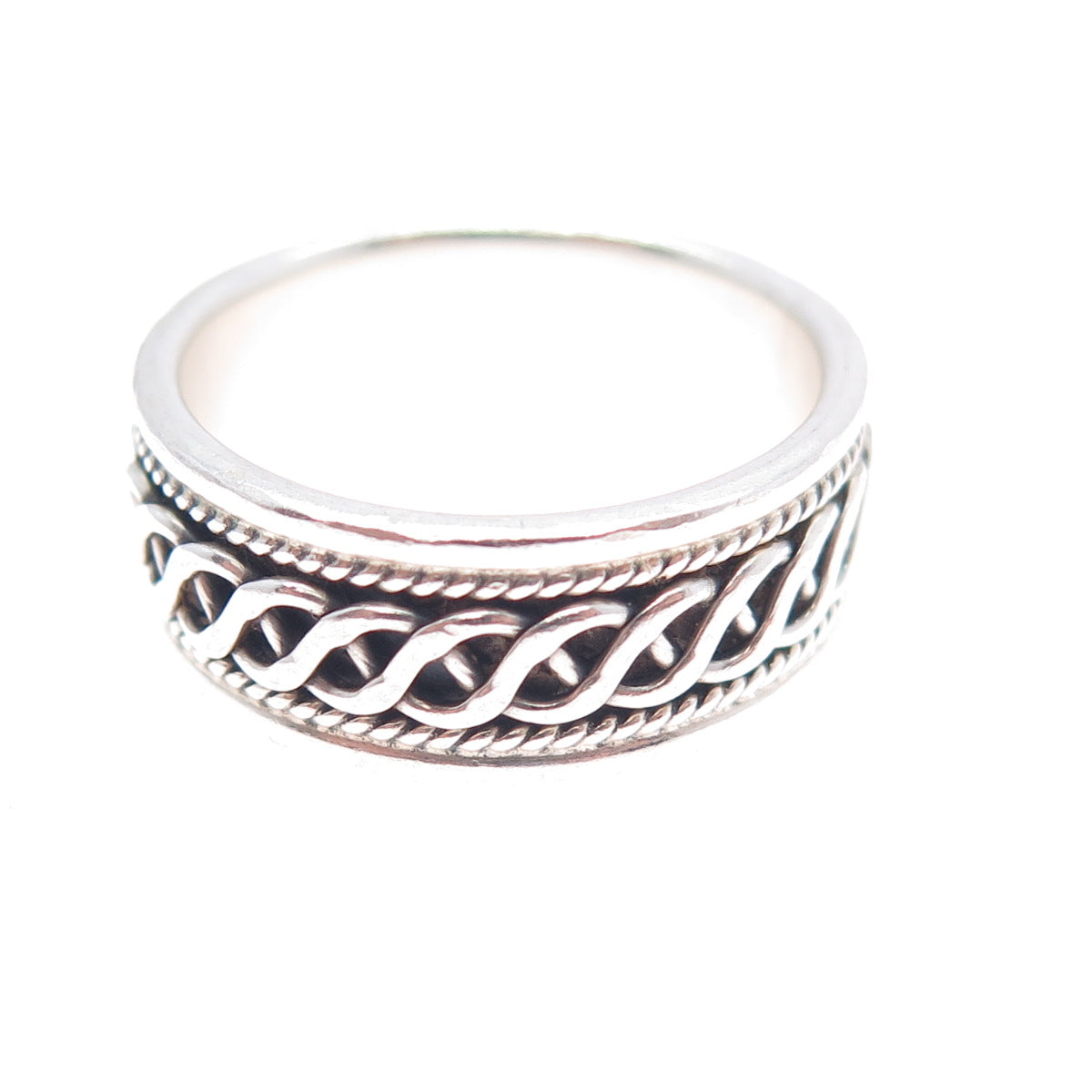 925 Sterling Silver Vintage Braided Oxidized Band Ring Size 8.75