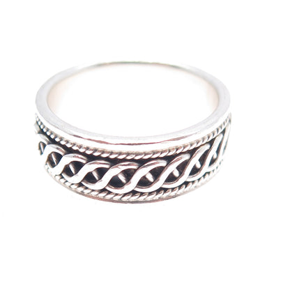 925 Sterling Silver Vintage Braided Oxidized Band Ring Size 8.75