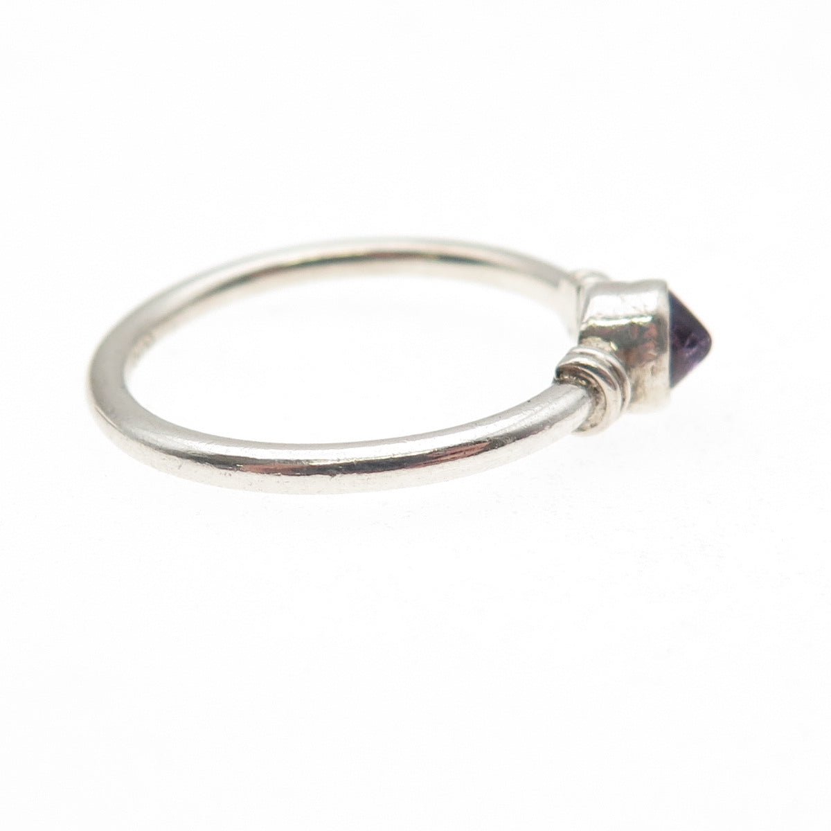 925 Sterling Silver Vintage Real Round-Cut Amethyst Oxidized Ring Size 7