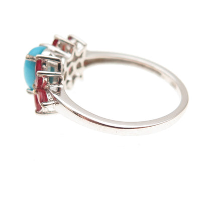 Chuck Clemency 925 Sterling Silver Real Turquoise & Red Sapphire Ring Size 8.25