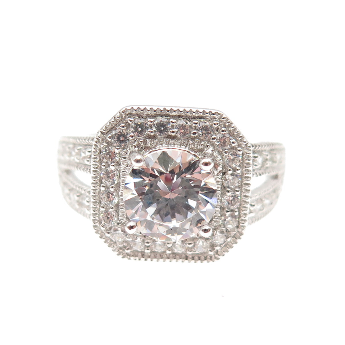 DSMK 925 Sterling Silver Round-Cut C Z Engagement Ring Size 7