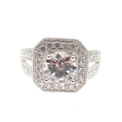 DSMK 925 Sterling Silver Round-Cut C Z Engagement Ring Size 7
