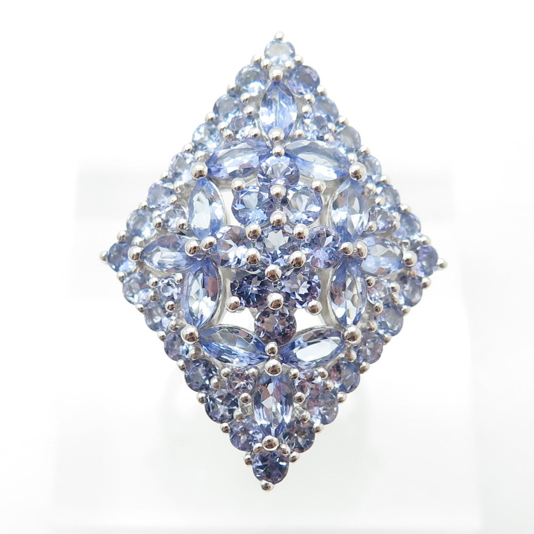 JS JOSEPH SCHMID 925 Sterling Silver Tanzanite Cluster Statement Ring Size 7.25