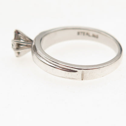925 Sterling Silver Vintage Real Round-Cut Diamond Promise Ring Size 6.75